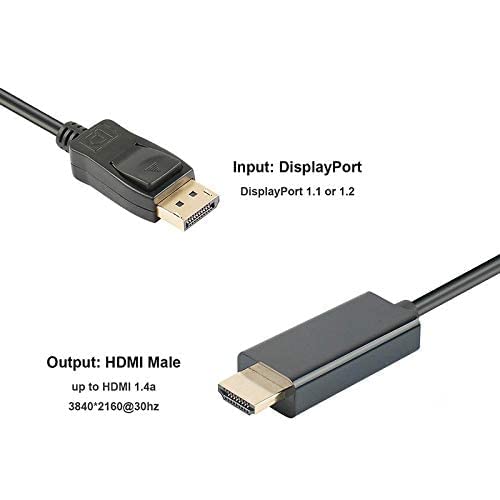 4k (DP) Display Port Male to HDMI Cable Male Port 1080P 1.8 m HDMI Cable Compatible with HDTV, Smart-TV, Projector, Laptop, Desktop HD-Monitor Gaming Device (Black),Display Port to HDMI Cable