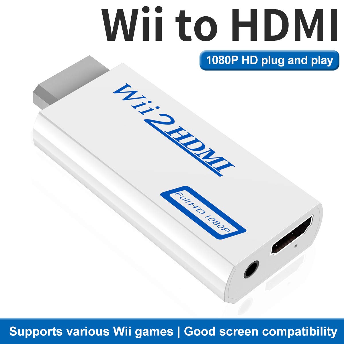 Wii To Hdmi Adapter With 3.5Mm Audio Jack&1080P 720P Hdmi Output Compatible With All Wii Display Modes ( Hdmi Cable Included)