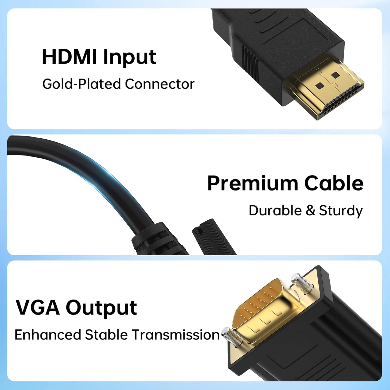 Wanme HDMI to VGA Cable, 1080P@60Hz Uni-Directional HDMI Source to VGA Display Cable (Male to Male) Compatible for Computer, Desktop, Laptop, PC, Monitor, Projector, HDTV, Roku, Xbox, PS5 (3.3FT)