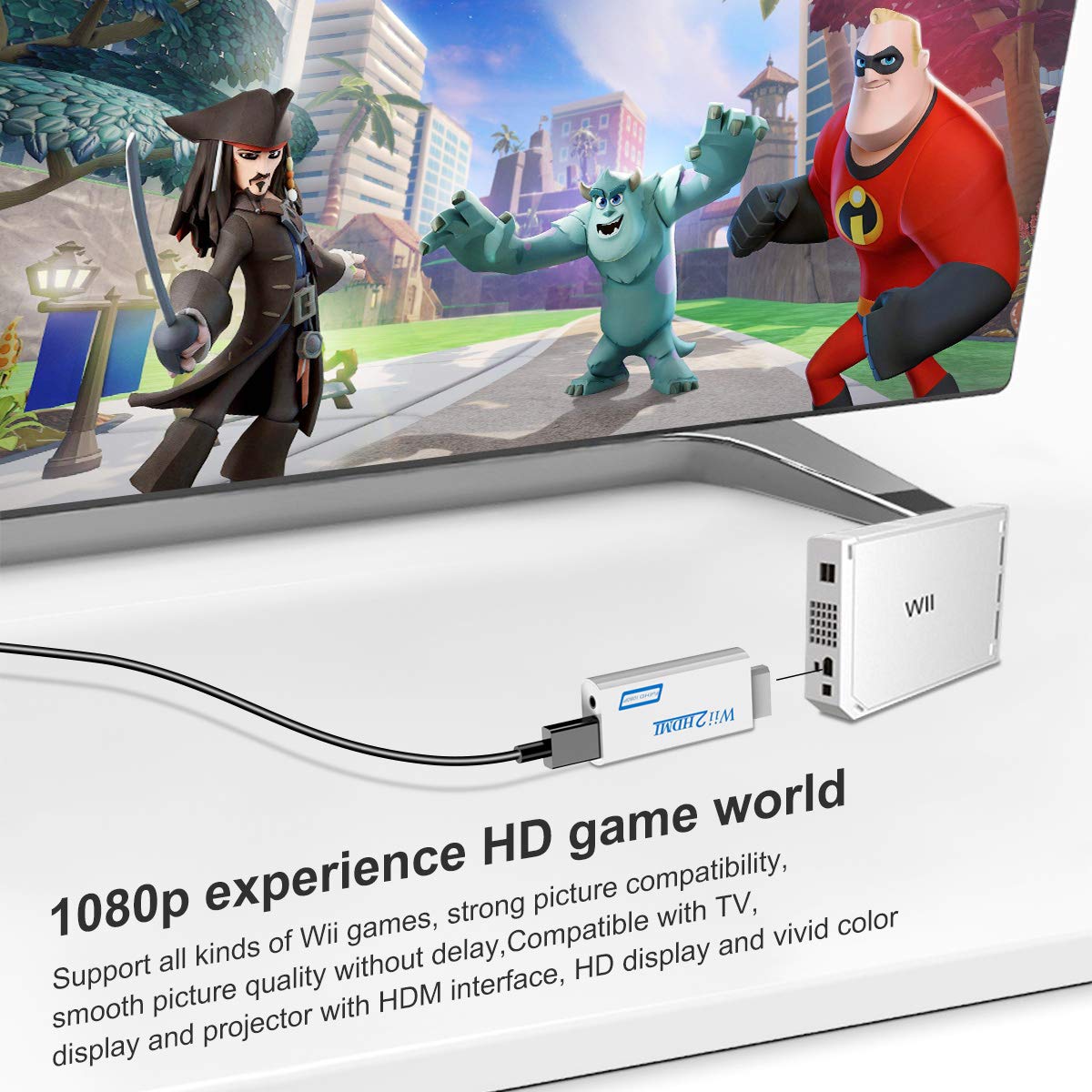 Wii To Hdmi Adapter With 3.5Mm Audio Jack&1080P 720P Hdmi Output Compatible With All Wii Display Modes ( Hdmi Cable Included)