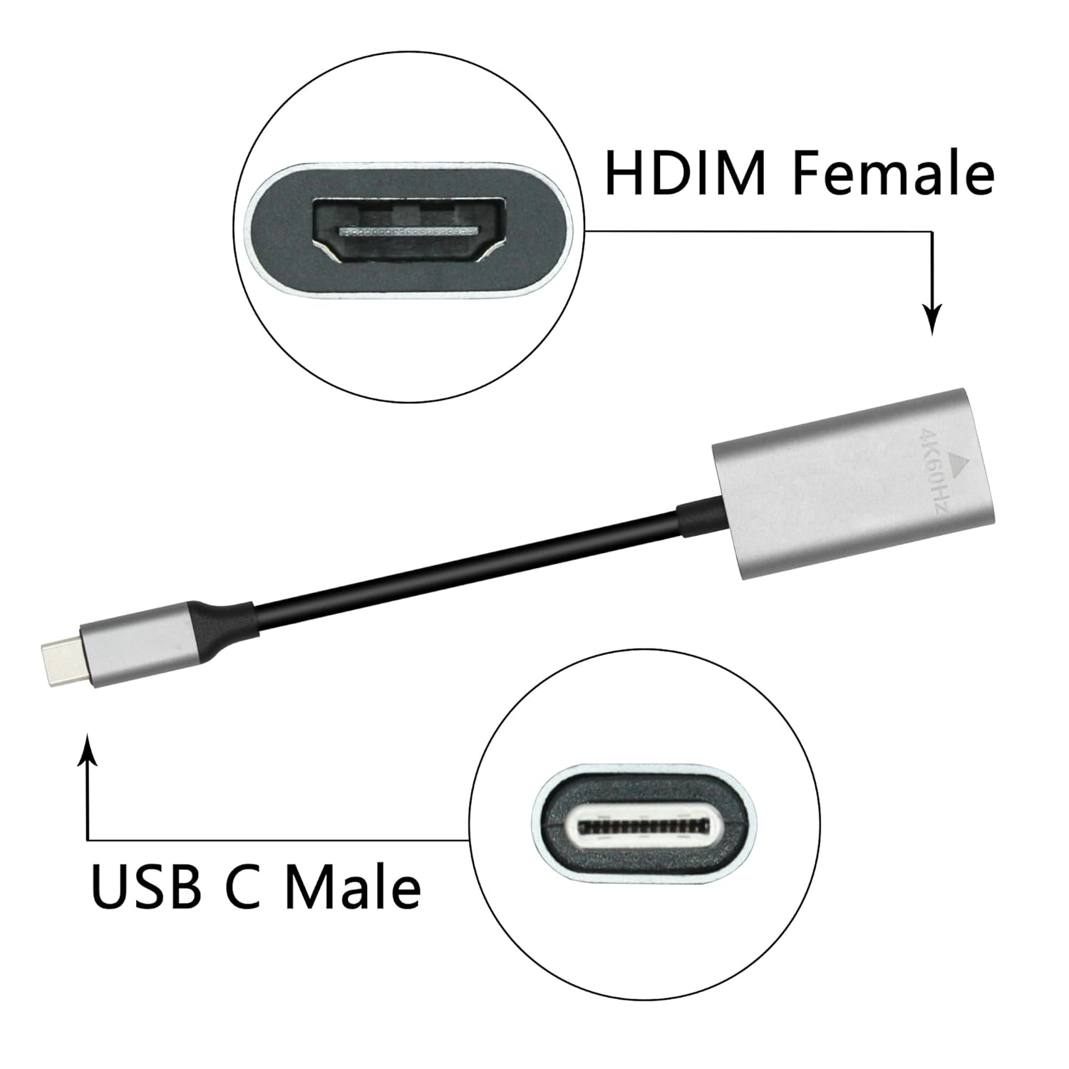 USB C to HDMI Adapter 3.9in Cable, 4K 60Hz Type C Male to HDMI Female Converter Adapter, Support USB C Port DP Alt Mode Output, for Mobile Phones, Tablets, Laptops
