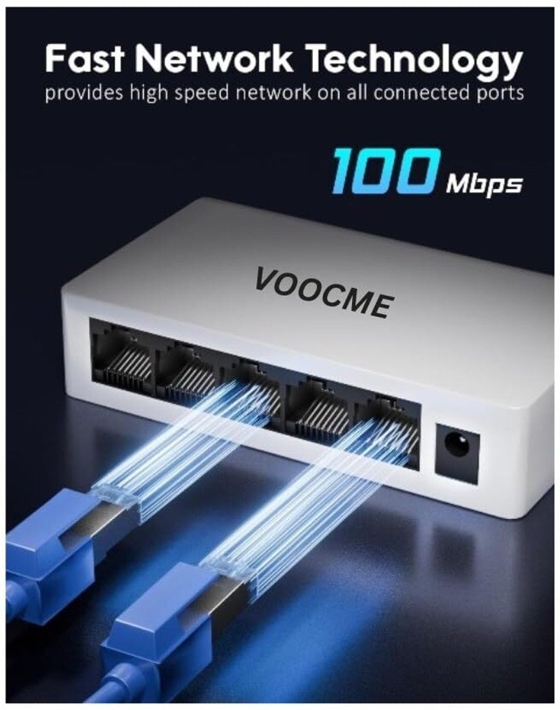 VOOCME 5 Port Ethernet Switch, Plug & Play, 10/100 Mbps, 1Gbps, Upto 100m Transmission Wireless Ethernet LAN Adapter compatible with Linux - image 3
