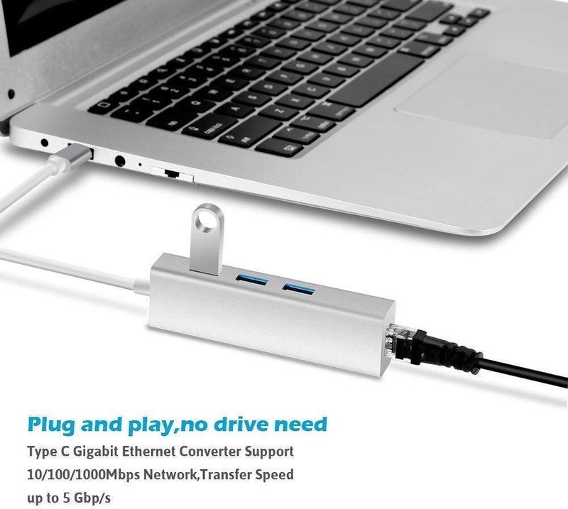 VOOCME USB 3.0 Type C 3.1 for RJ45 Ethernet LAN Adapter Cable with 3 Ports USB Hub Wired Ethernet Lan Adapter compatible with Mac - image 3