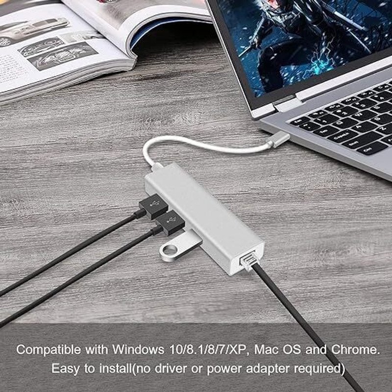 VOOCME USB 3.0 Type C 3.1 for RJ45 Ethernet LAN Adapter Cable with 3 Ports USB Hub Wired Ethernet Lan Adapter compatible with Mac - image 5