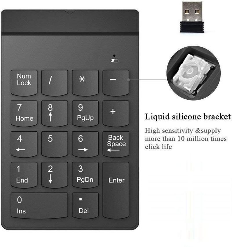 VOOCME Wireless Numeric Keypad 18Keys Portable Number Numpad with 2.4G Mini USB Bluetooth Laptop-size Laptop Keyboard Compatible with Desktop, Laptop, Mac - image 3