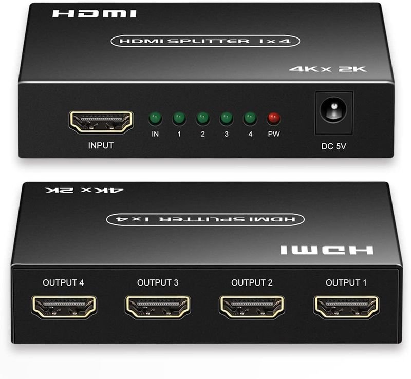 VOOCME 1x4 HDMI Splitter, 1 in 4 Out HDMI Splitter Audio Video Distributor Box Support Media Streaming Device - image 1