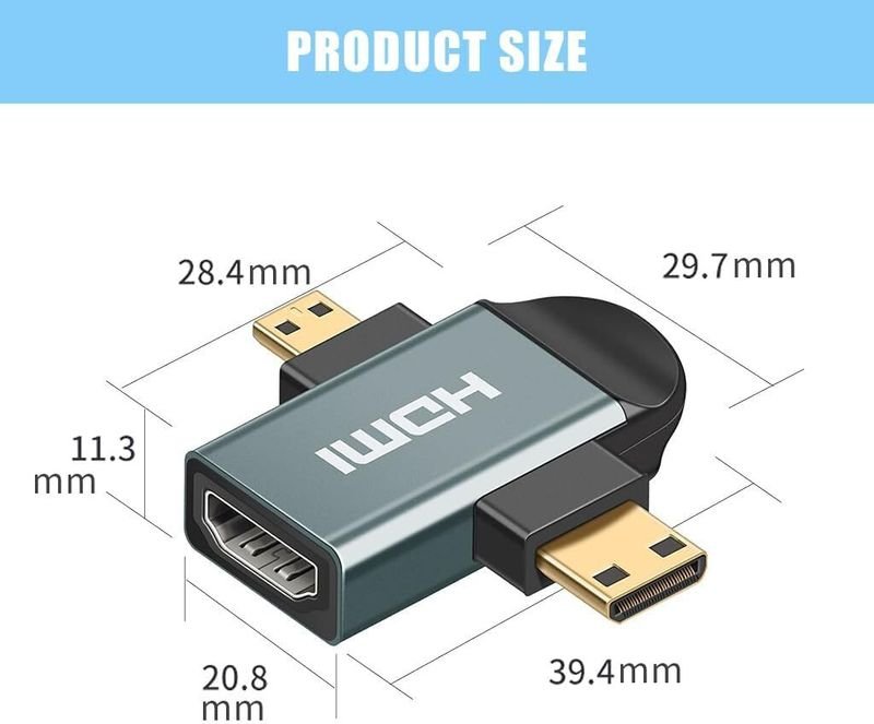 VOOCME Black 2 in 1 HD Mini HDMI/Micro HDMI to HD-MI Adapter, Mini HD-MI and Micro HD-MI Male Phone Converter - image 2