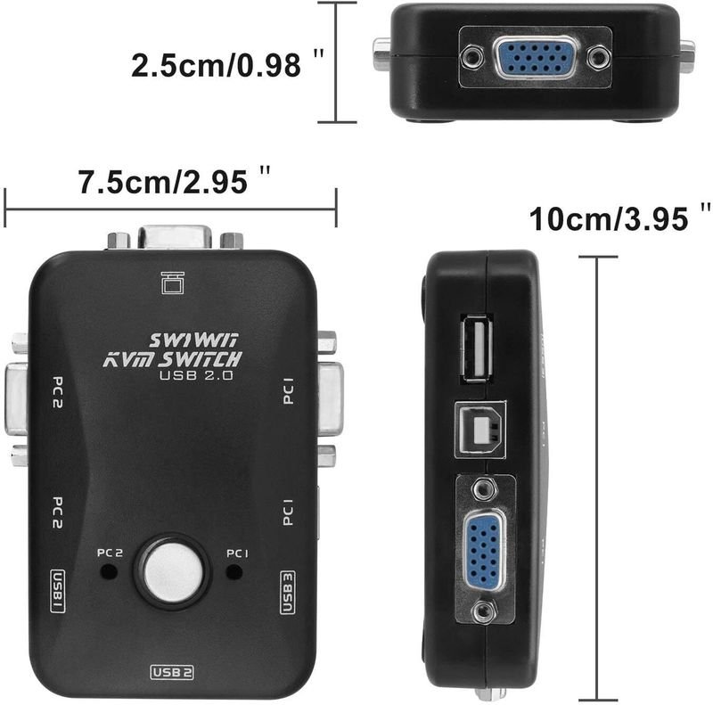 VOOCME 2 Port USB KVM Switch Box to Control up to 2 Computers 2 in 1 Out Switch Media Streaming Device - image 2