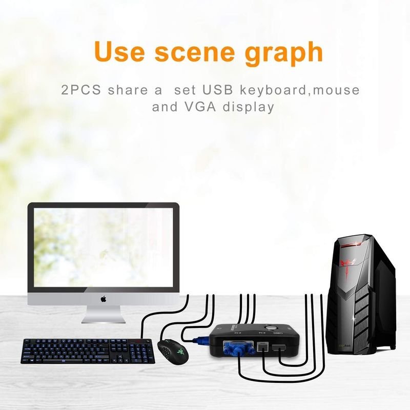 VOOCME 2 Port USB KVM Switch Box to Control up to 2 Computers 2 in 1 Out Switch Media Streaming Device - image 4
