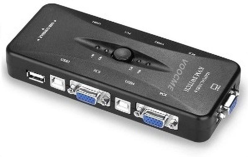 VOOCME 4 Ports USB KVM VGA Switcher, USB 2.0 KVM Switch Box Adapter,One-Button Swapping 24 cm KVM Console - image 1