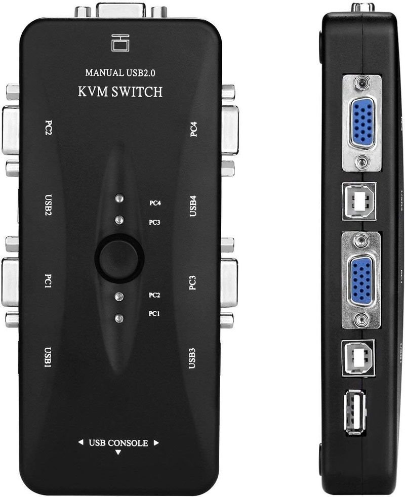 VOOCME 4 Ports USB KVM VGA Switcher, USB 2.0 KVM Switch Box Adapter,One-Button Swapping 24 cm KVM Console - image 4