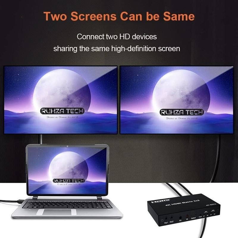 VOOCME 2x2 HDMI Matrix Switch 4K 60Hz 2 in 2 out Matrix HDMI Switch Splitter Converter Media Streaming Device - image 5