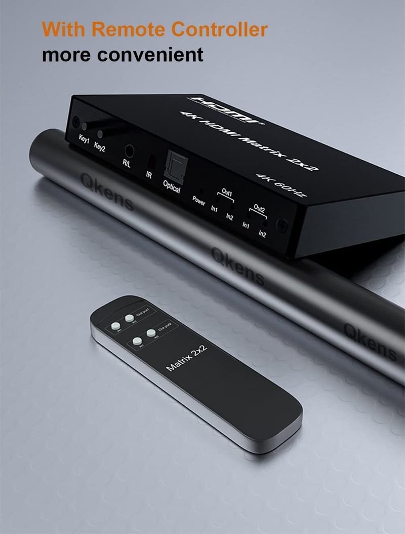 VOOCME 2x2 HDMI Matrix Switch 4K 60Hz 2 in 2 out Matrix HDMI Switch Splitter Converter Media Streaming Device - image 4