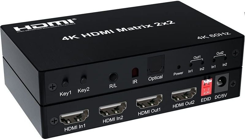 VOOCME 2x2 HDMI Matrix Switch 4K 60Hz 2 in 2 out Matrix HDMI Switch Splitter Converter Media Streaming Device - image 1