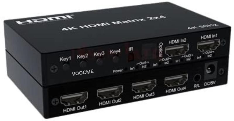 VOOCME 2x4 HDMI Matrix Switch 4K 60Hz 2 in 4 Out Matrix HDMI Switch Splitter Converter Media Streaming Device - image 1