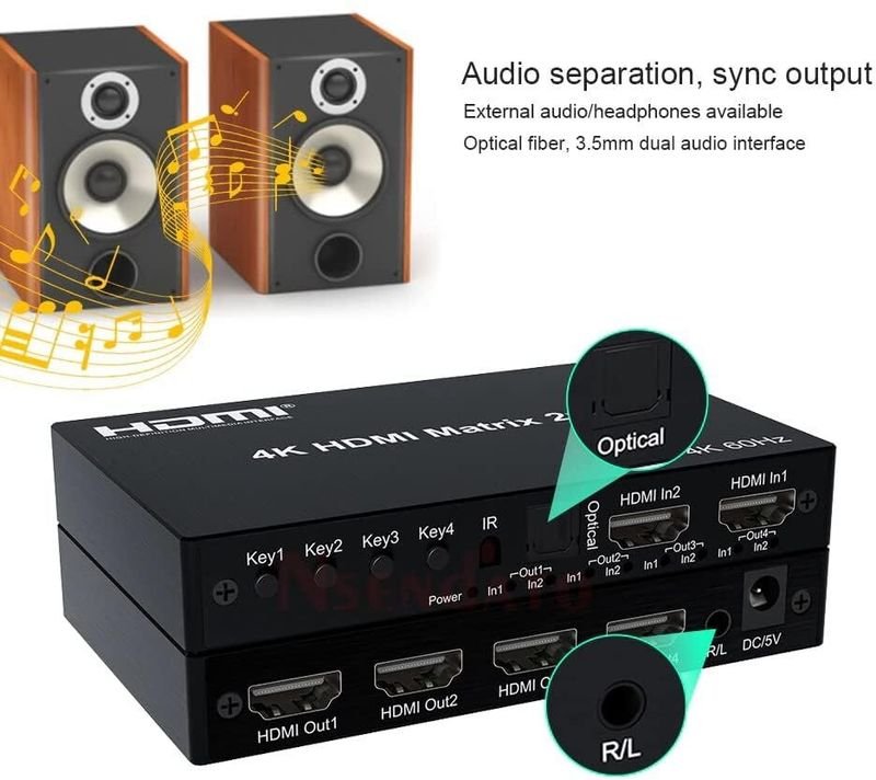 VOOCME 2x4 HDMI Matrix Switch 4K 60Hz 2 in 4 Out Matrix HDMI Switch Splitter Converter Media Streaming Device - image 3