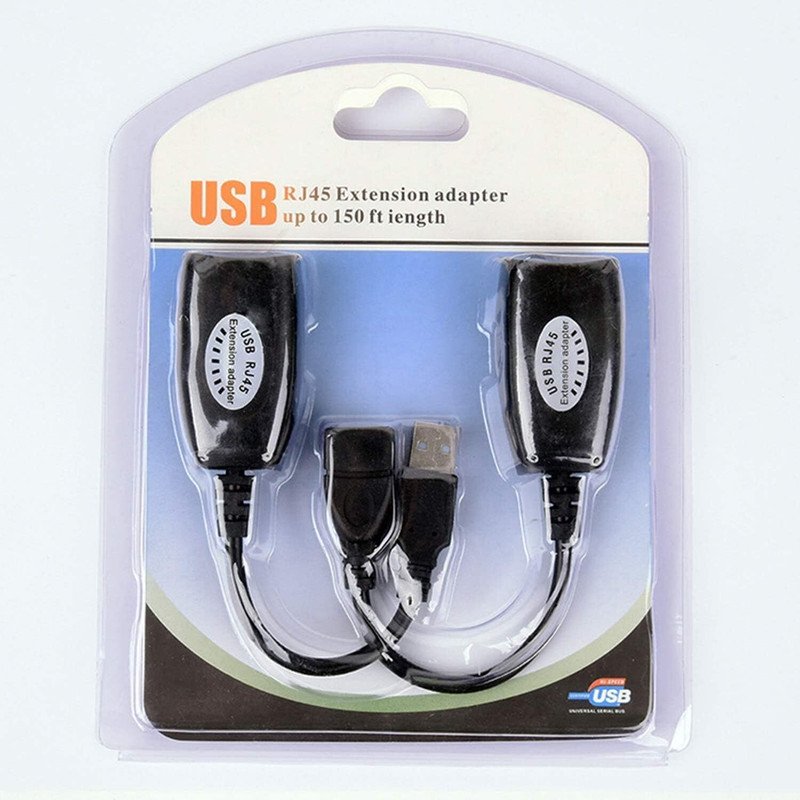 VOOCME 150 Ft USB Male to RJ45 + USB Female Over Cat5/5e/6 Extension Adapter Wired Ethernet LAN Adapter compatible with Mac, Windows - image 2
