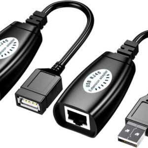 VOOCME 150 Ft USB Male to RJ45 + USB Female Over Cat5/5e/6 Extension Adapter Wired Ethernet LAN Adapter compatible with Mac, Windows - image 1