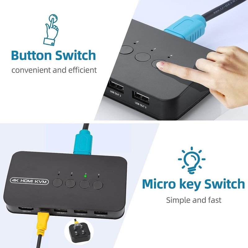 VOOCME 4K HDMI KVM Switch, 4 Port HDMI USB Switch for 4 Computer Share a Monitor Media Streaming Device - image 4