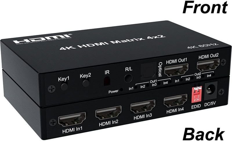 VOOCME 4K 60Hz HDMI Matrix Switcher 4x2 HDMI Switcher Splitter 4 in 2 Out with Optical Media Streaming Device - image 2