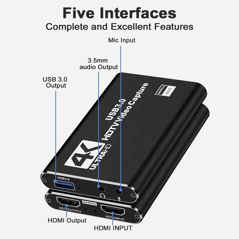 VOOCME Video Cable 2 A 0.25 m NA 4K HDMI Capture Card for Streaming, USB 3.0 Video Capture Device, Full HD 1080P - image 1