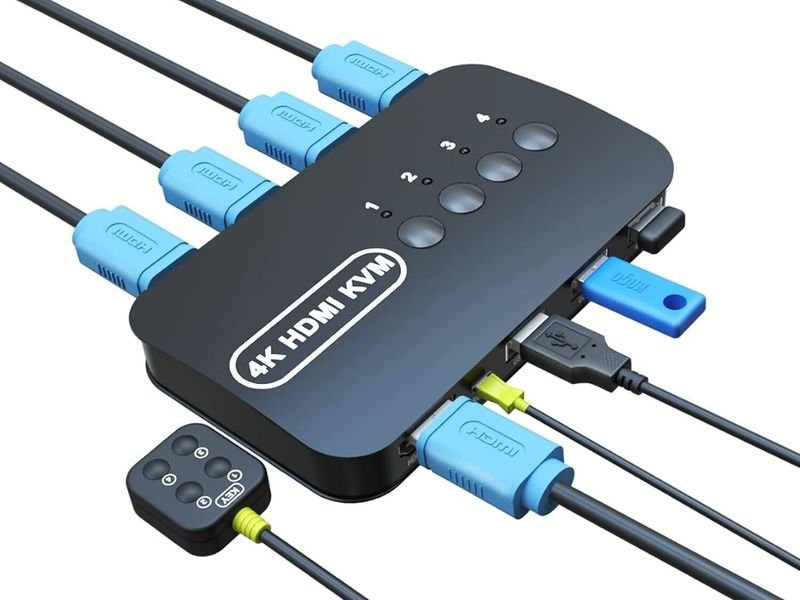 VOOCME 4K HDMI KVM Switch, 4 Port HDMI USB Switch for 4 Computer Share a Monitor Media Streaming Device - image 1