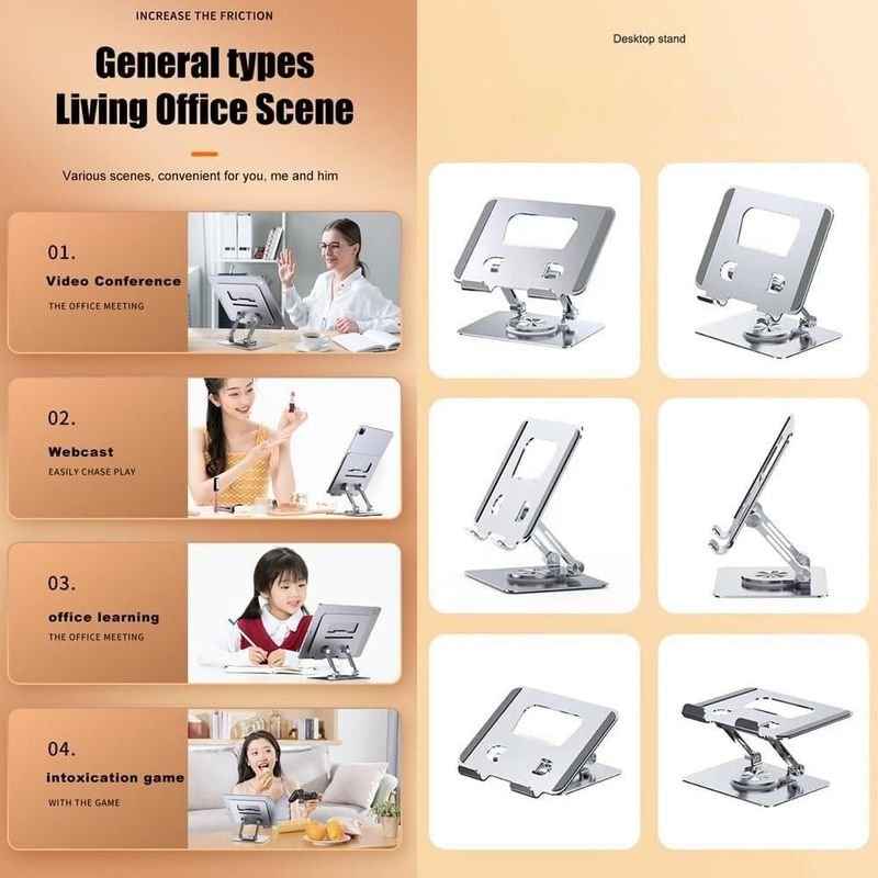 VOOCME 360 Rotating Portable Aluminum Adjustable Folding Tablet Stand Holder 360 Rotating Portable Aluminum Adjustable Folding Tablet Stand Holder for I Pad, Aluminium Rotatable Laptop Stand with Adjustable Height Compatible with Universal Laptops - image 2