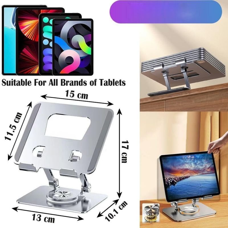 VOOCME 360 Rotating Portable Aluminum Adjustable Folding Tablet Stand Holder 360 Rotating Portable Aluminum Adjustable Folding Tablet Stand Holder for I Pad, Aluminium Rotatable Laptop Stand with Adjustable Height Compatible with Universal Laptops - image 4