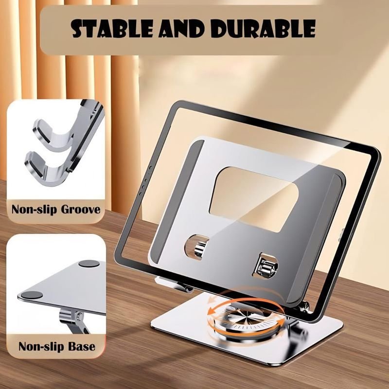 VOOCME 360 Rotating Portable Aluminum Adjustable Folding Tablet Stand Holder 360 Rotating Portable Aluminum Adjustable Folding Tablet Stand Holder for I Pad, Aluminium Rotatable Laptop Stand with Adjustable Height Compatible with Universal Laptops - image 5
