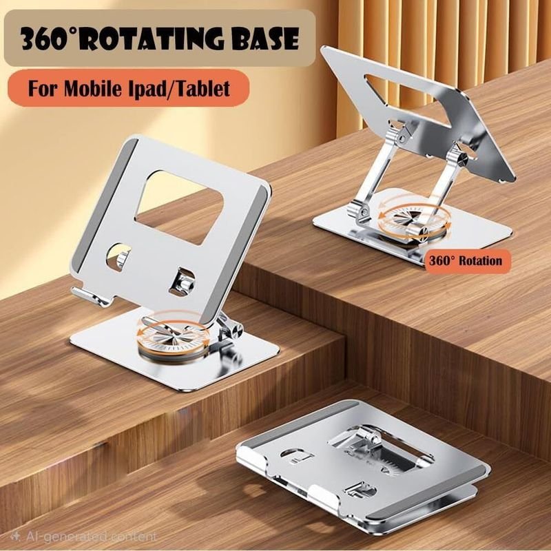 VOOCME 360 Rotating Portable Aluminum Adjustable Folding Tablet Stand Holder 360 Rotating Portable Aluminum Adjustable Folding Tablet Stand Holder for I Pad, Aluminium Rotatable Laptop Stand with Adjustable Height Compatible with Universal Laptops - image 3