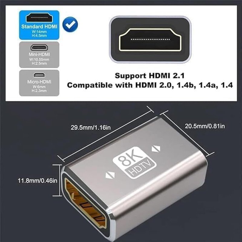 VOOCME 8K HDMI Coupler - Female to Female Adapter, 3D 8K@60Hz 4K@144Hz Gaming Adapter - image 2