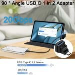 VOOCME USB C 3.1 Male to Dual Female Right Angle Connector 90° Angle USB C 1 in 2 Adapter USB Charger - image 4