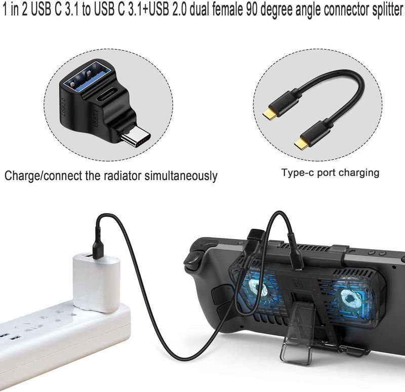 VOOCME USB C 3.1 Male to Dual Female Right Angle Connector 90° Angle USB C 1 in 2 Adapter USB Charger - image 3