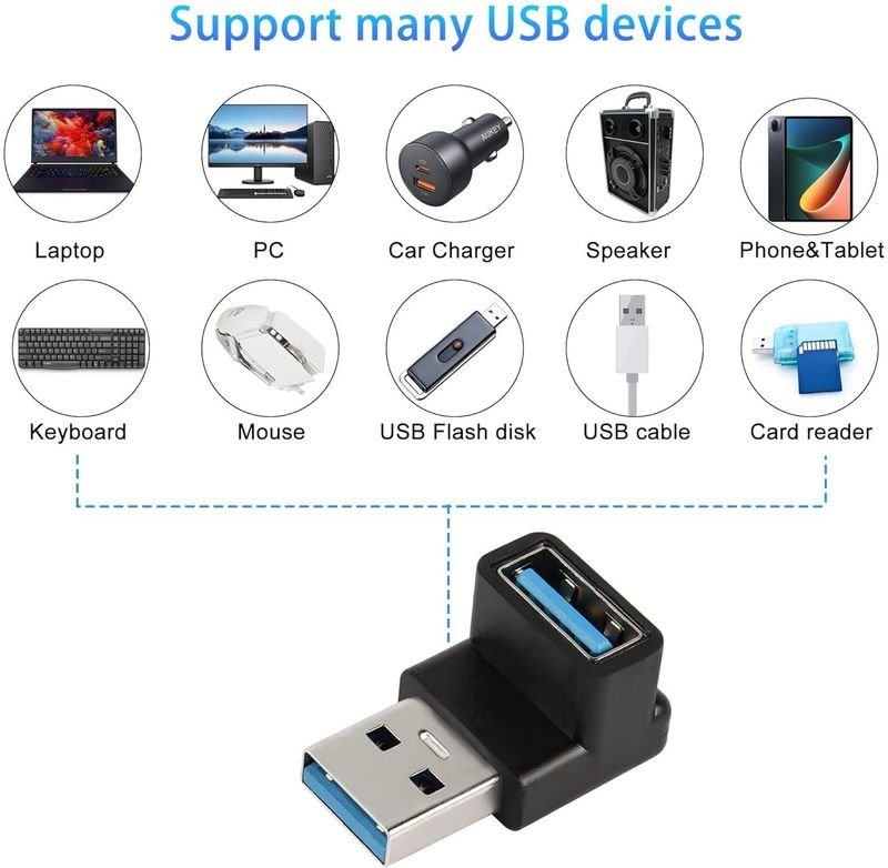 VOOCME 90 Degree USB 3.1 Adapter USB A Male to Female Right Angle Connector 10Gbps USB Type A 3.1 Data Transfer Converter Coupler OTG ( PACK OF 1) USB Hub - image 2