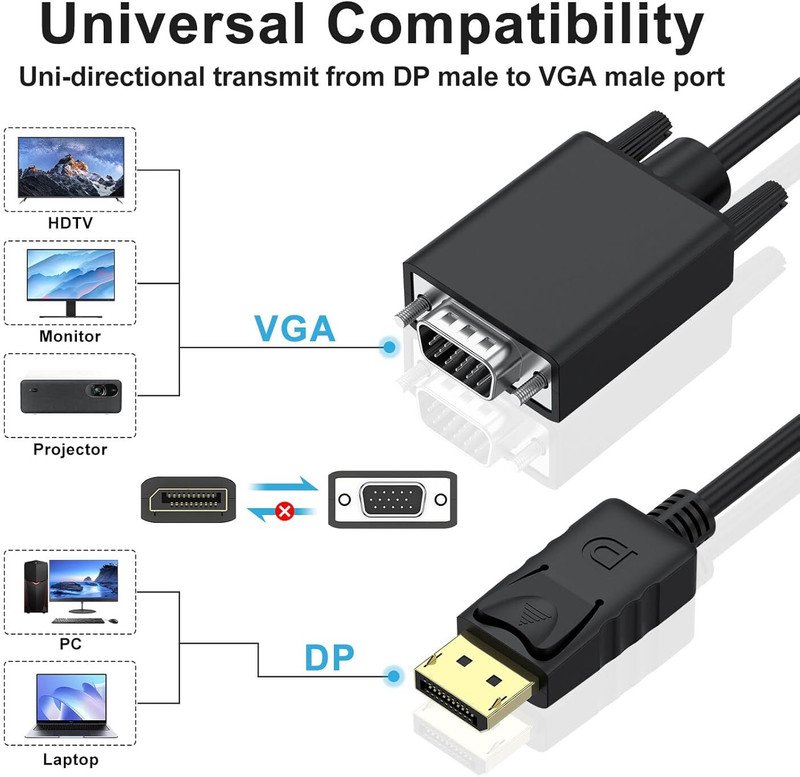 VOOCME VGA Cable 2 A 1.8 m NA DisplayPort to VGA Cable, 1.8M/5.9FT Display Port of Computer/Laptop to VGA - image 2