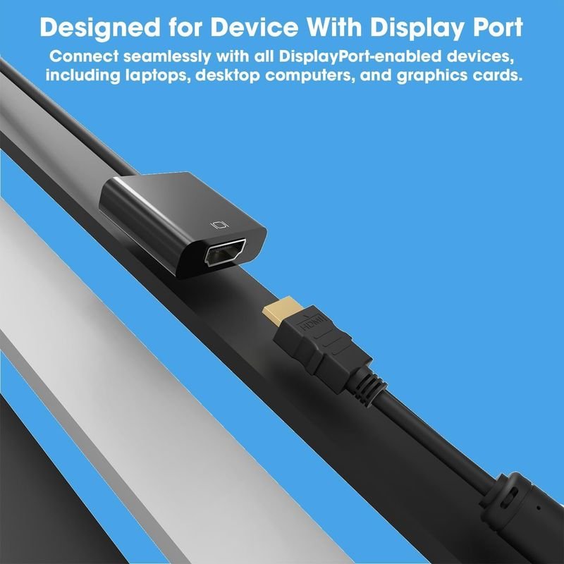 VOOCME Display Port to Hdmi Adapter, 1080P Display Port Dp to Hdmi Cable Male to Female Port Support Video & Audio Compatible with Computer..... HDMI Connector - image 2