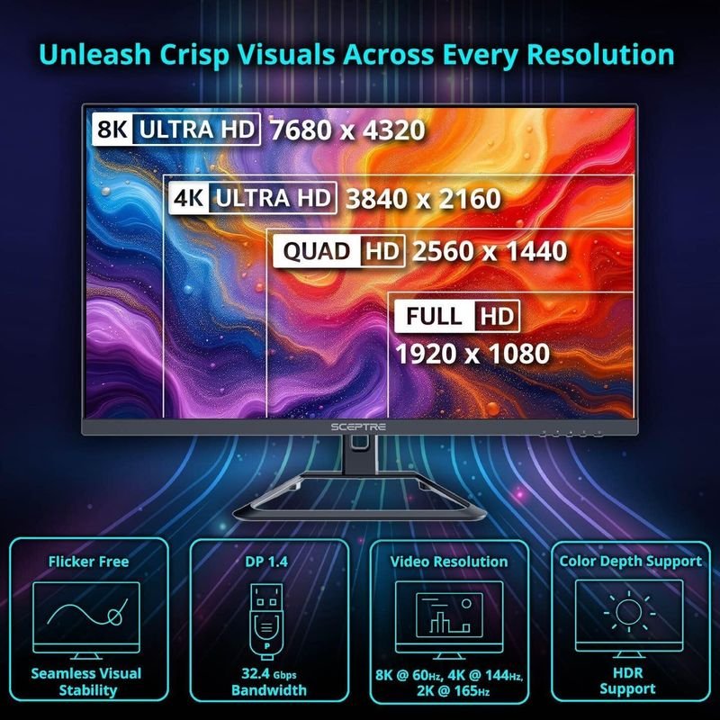VOOCME 2-in-1 Cable 2 A 1.8 m NA DisplayPort Cable 5ft, High Speed DP 1.4 for 8K 60Hz, 4K 144Hz, 2K 240Hz 165Hz 144Hz Sync HDR HDCP, DP Male to - image 3