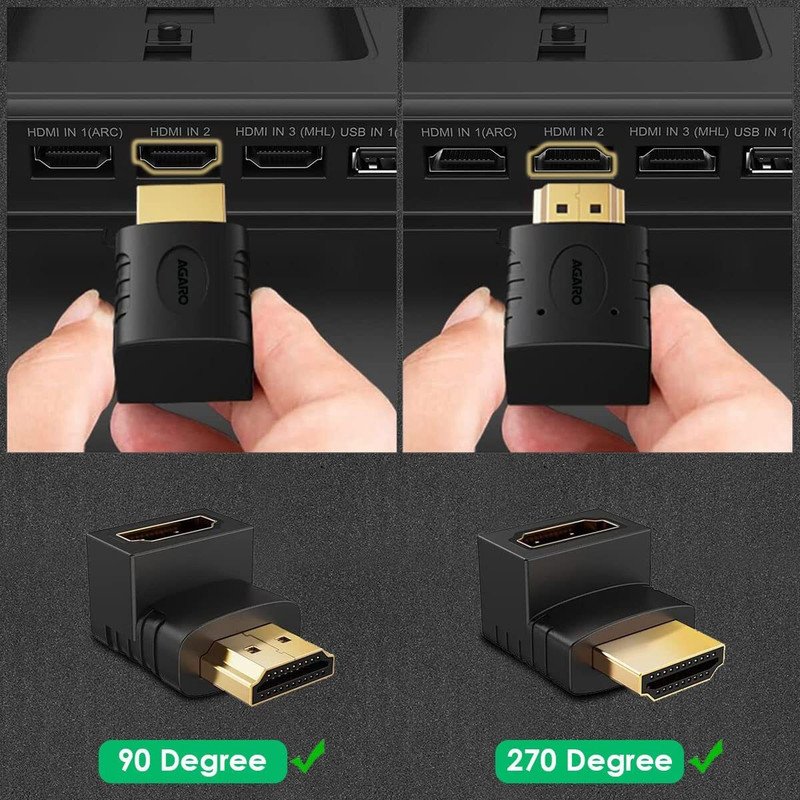 VOOCME HDMI Adapter 90 Degree 4K Male to Female HDMI Connector 270 Degrees Extender Right Angle, L Type HDTV Converter (Pack of 1) HDMI Connector - image 4