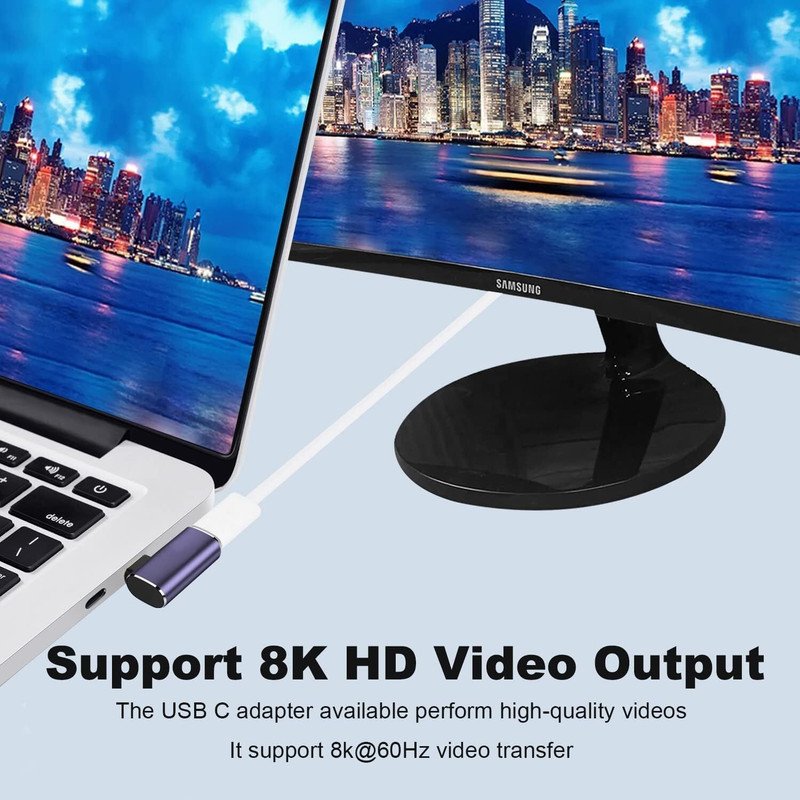 VOOCME USB C 90 Degree Adapter, Right Angle Type C Male to Female Adapter Support 100W Fast Charging 40Gbps Data Transfer 8K@60Hz Video - Pack of 1 Laptop Accessory - image 4