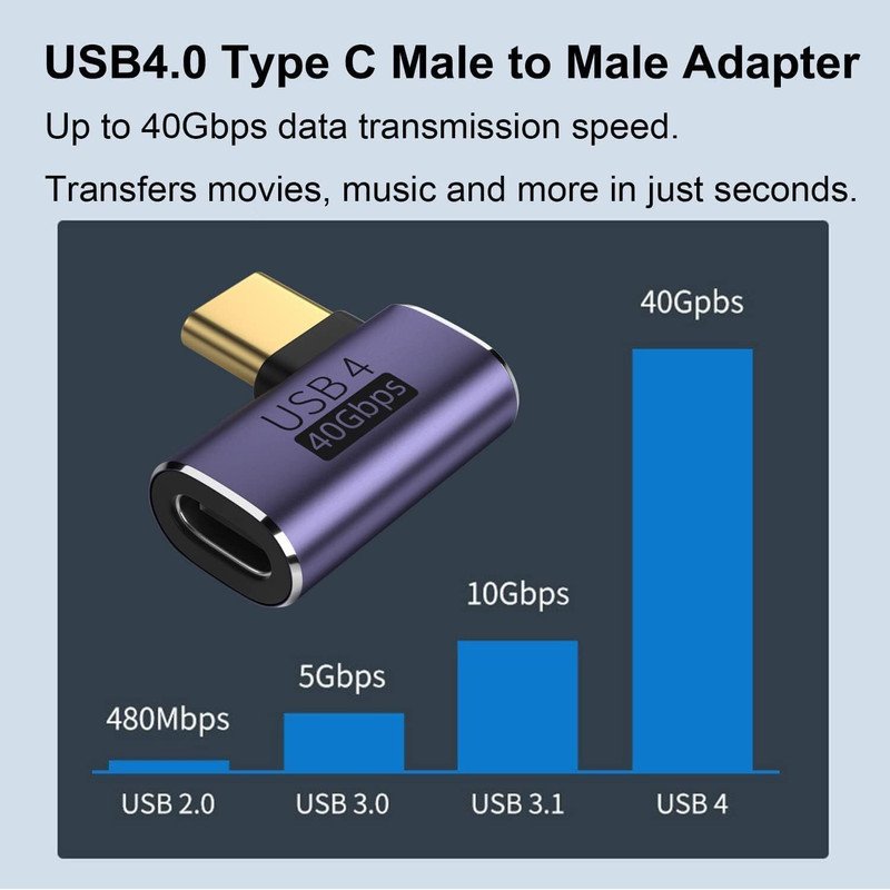 VOOCME USB C 90 Degree Adapter, Right Angle Type C Male to Female Adapter Support 100W Fast Charging 40Gbps Data Transfer 8K@60Hz Video - Pack of 1 Laptop Accessory - image 5