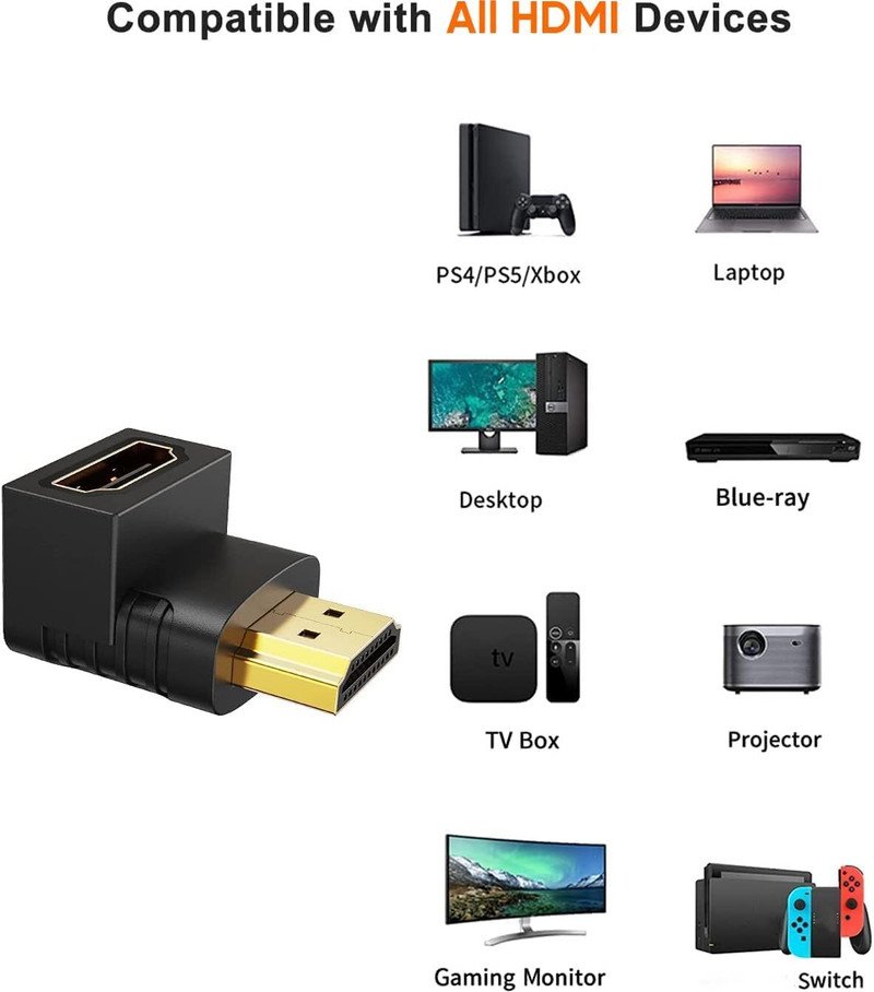 VOOCME L-Type HDMI Male to Female HDMI Connector for Computer, Plasma TV & HDTV Gold Plated HDMI Male to Female Converter -001 HDMI Connector - image 3