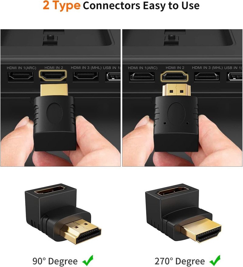 VOOCME L-Type HDMI Male to Female HDMI Connector for Computer, Plasma TV & HDTV Gold Plated HDMI Male to Female Converter -001 HDMI Connector - image 2