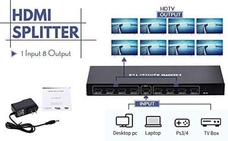 VOOCME HDMI Splitter 1 in 8 Out, Supports 3D 4K x 2K 30HZ FHD 1080P Supports | Media Streaming Device - image 3
