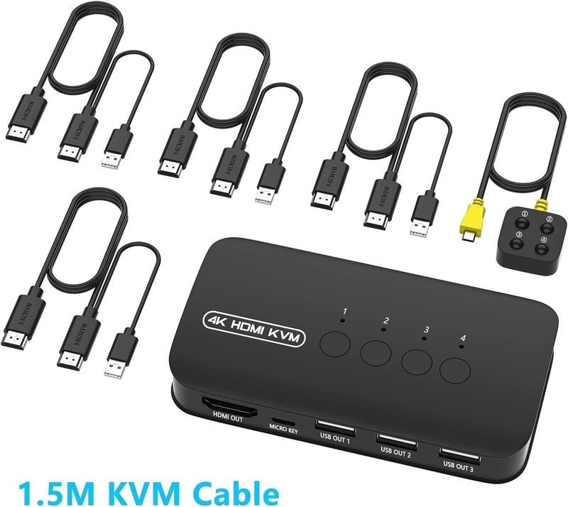 VOOCME 4K HDMI KVM Switch, 4 Port HDMI USB Switch for 4 Computer Share a Monitor Media Streaming Device - image 5