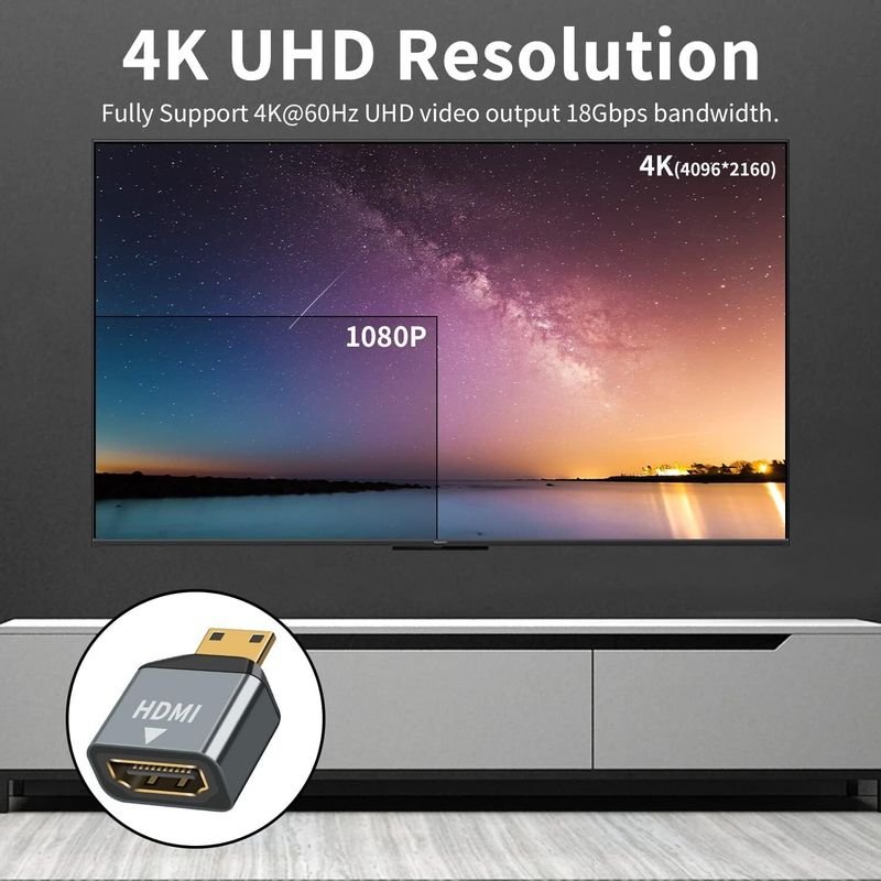 VOOCME Mini HDMI Adapter, 1pack Mini HDMI to HDMI Adapter, Mini HD-MI Male to Female Adapter Supports 4K 60Hz HDR 3D 18Gbps Dolby for DSLR,Camcorder, HDMI Connector - image 5