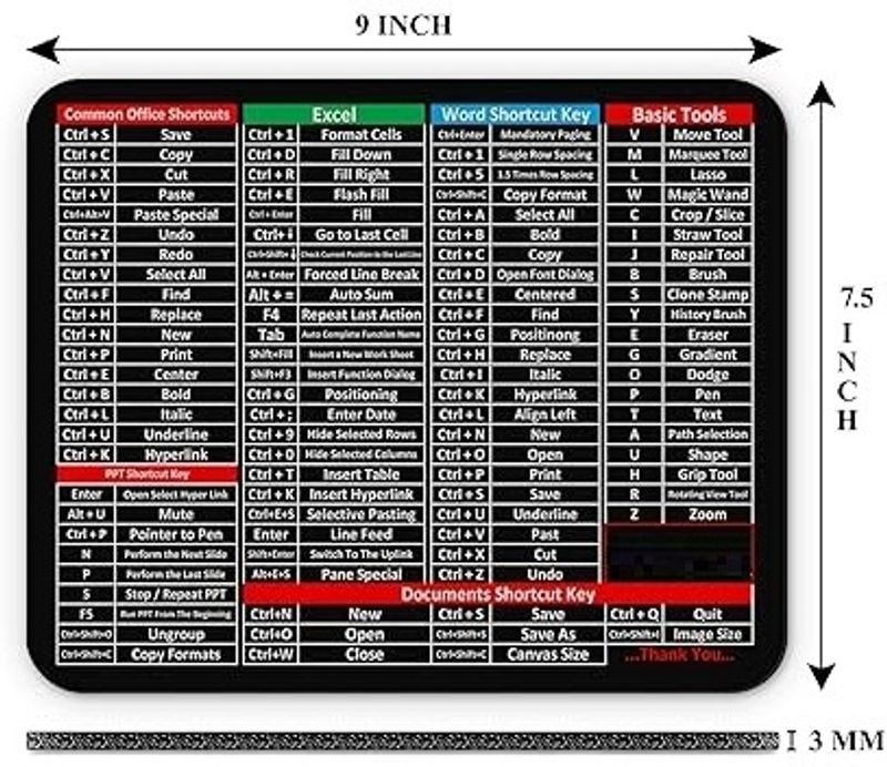 VOOCME Office Power Point Excel Word Short Cut Shortcuts Keys Non Slip Base Mousepad - image 2