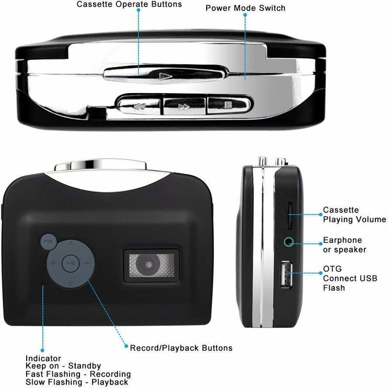 VOOCME MP3 Converter with Earphone, Cassette Player, Convert Cassette 128 GB MP3 Player - image 2