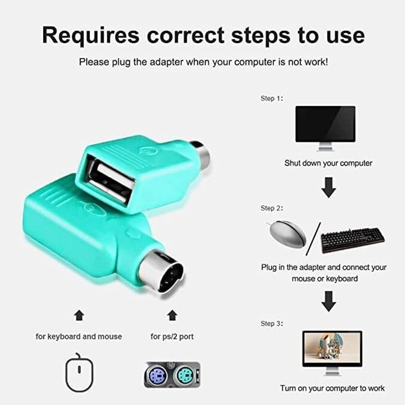 VOOCME PS2 to USB Female,PS/2 Male Converter Changer Adapter Keyboard Mouse PS2 to USB Female (Pack of 1) Laptop Accessory - image 2