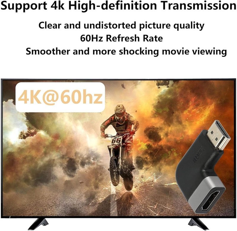 VOOCME Right Angled HDMI Adapter,4K@60Hz 90 Degree HDMI Male to Female Connector Gaming Adapter - image 5