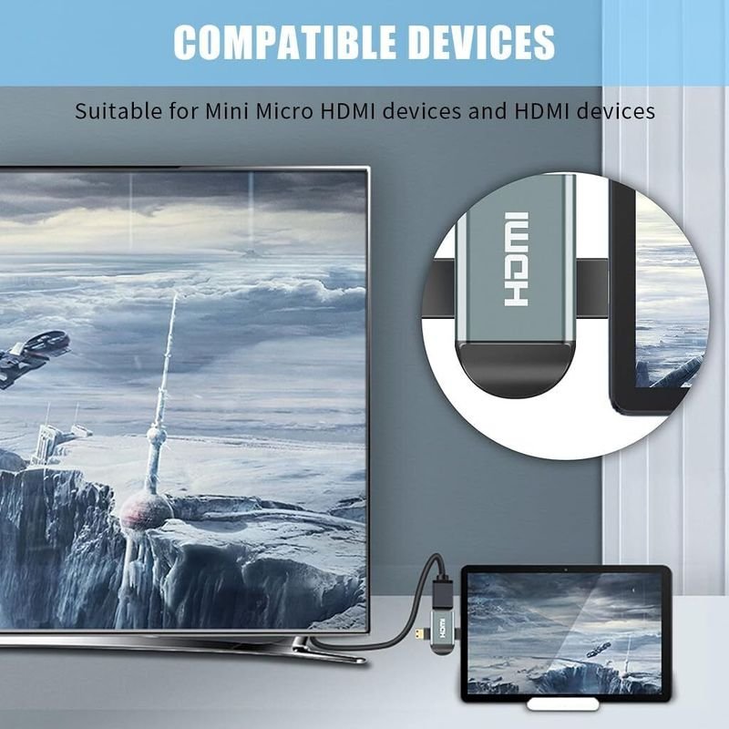 VOOCME Black 2 in 1 HD Mini HDMI/Micro HDMI to HD-MI Adapter, Mini HD-MI and Micro HD-MI Male Phone Converter - image 4